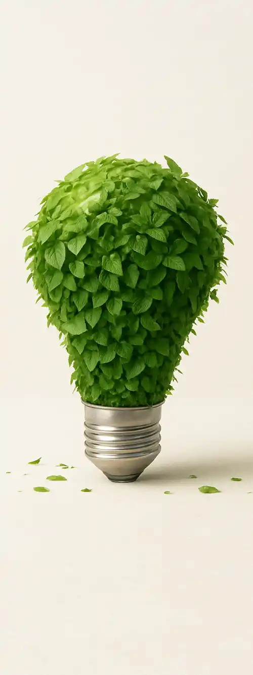 creation site eco concu Ampoule recouverte de feuilles symbolisant la création et l'eco-conception web